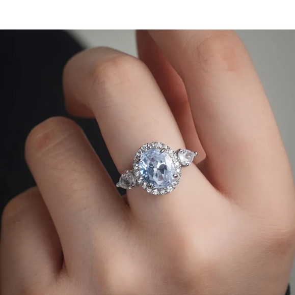 Nwot Moissanite Halo 925 Sterling Silver Ring sz 6 - Picture 2 of 15